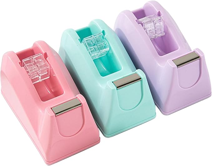 Basics Desktop Tape Dispenser, Office Desk Tape Dispenser, Heavy Duty Desk Accessories Office Tape Dispensers, Weighted Non-Skid Base,Ideal for Home, Office, School, or Business (Purple)