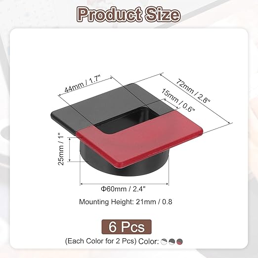 PATIKIL 2.8inch Desk Grommet, 6Pcs Cable Grommet Wire Management Cable Hole Cover Cord Organizer for Office Home Table Countertop, Black/Red Black/White Black/Silver