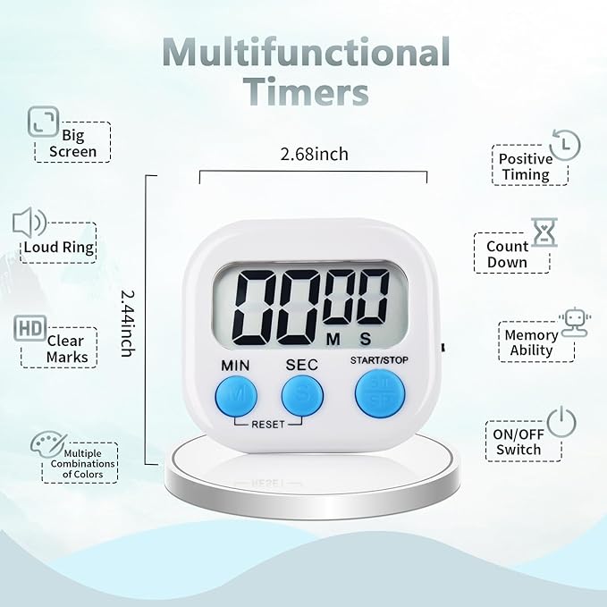 4 Pack Digital Kitchen Timer Magnetic Digital Timer with Big Display Loud Ring Cooking Timers for Cooking, Game, Gym, Break Time, Classroom(4,Pink, Blue, Green, White)