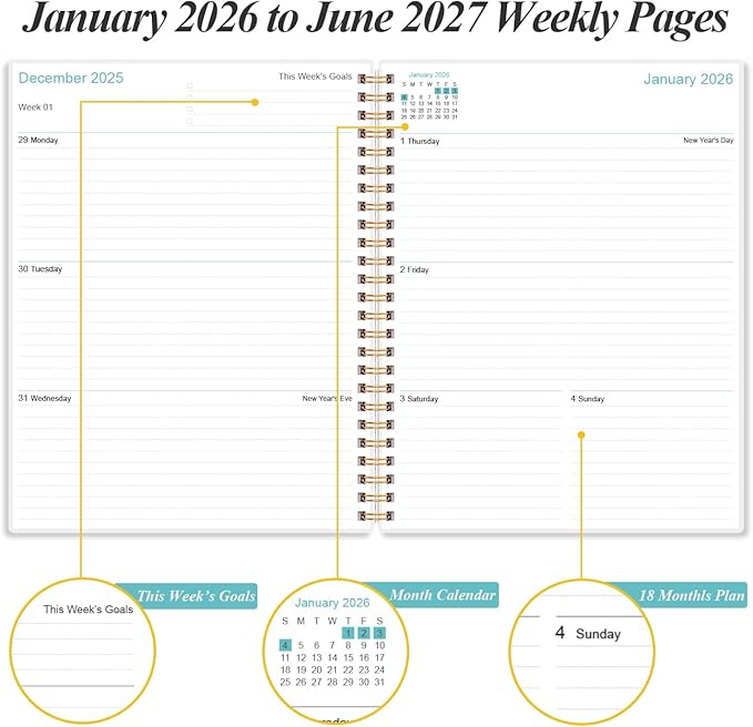 2026-2027 Planner - 18 Months Weekly & Monthly Planner from January 2026 - June 2027, Planners 2026-2027 with Elastic Closure, Inner Pocket, 8.5" x 11", Blue WaterColor