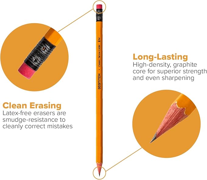 Bostitch Office Premium #2 Pencils, American Cedar Wood, Pre-Sharpened, HB Graphite, 36-Pack