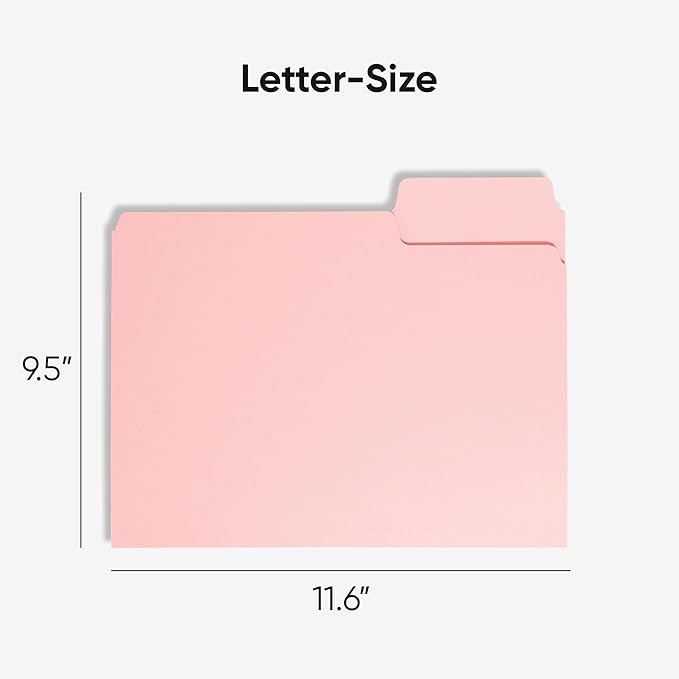 Smead Standard File Folders, 100 Count, Pink, 1/3-Cut Tabs, Letter Size (12643)