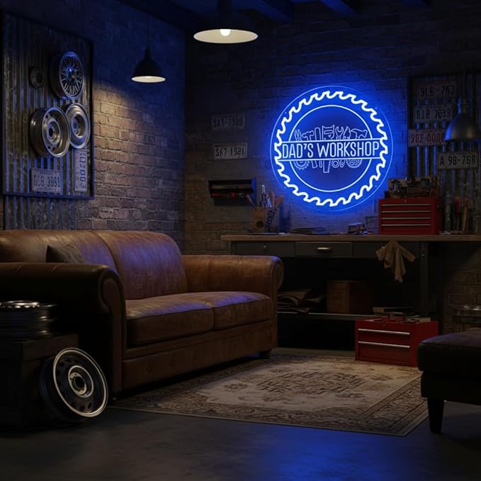 Custom Neon Garage Sign for Man, Personalized Garage LED Signs, Customizable Name Car Repair Mechanic Shop Man Cave Auto Workshop, Home Garage Neon Light, Garage Light Up Sign for Men Dad Frinends Husband Father's Day Gift