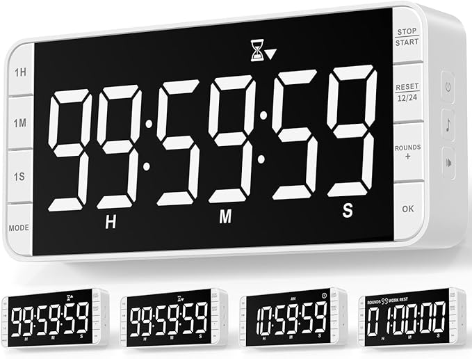 7.8'' Extra Large Rechargeable LED Kitchen Timer - 99H Countdown/Countup, 3 Brightness, 5 Alarms, 4 Volume Levels | Magnetic Large Timer for Cooking, Classroom, Home Gym