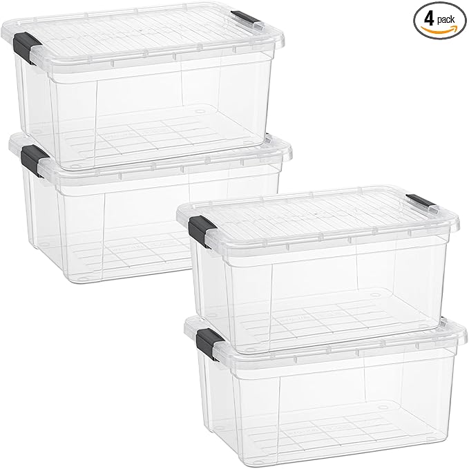 Superio Storage Bins with Lids- 4 Pack, 1.85 Qt Clear Boxes for Organizing, Stackable Plastic Containers- BPA Free, Non-Toxic, Odor Free, Organizer for Home, Office, Dorm