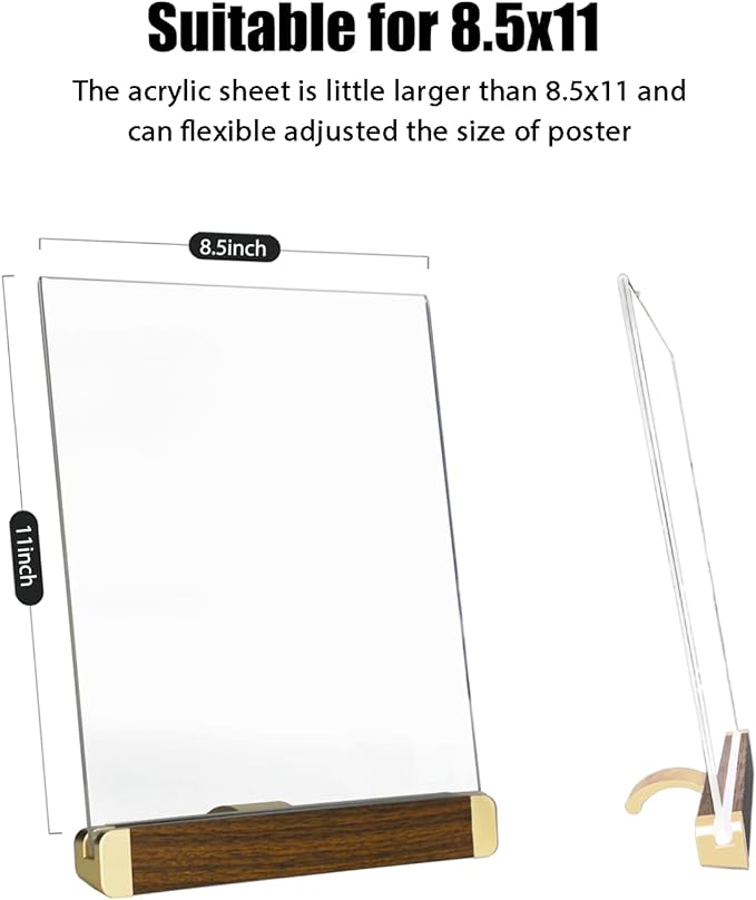8.5 x 11 Menu Holder, Acrylic Table Menu Stand, Classic Wooden Sign Holder, Double Sided Display Table Top Paper Holder, for Bar, Cafe, Restaurant, Store, Certificate, Document (Vertical, 6pack)