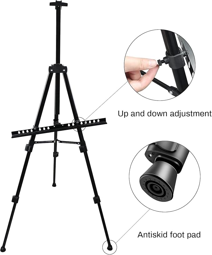 RRFTOK Artist Easel Stand,Metal Tripod Adjustable Easel for Painting Canvases Height from 21" to 66" with Reinforced Triangle,Carry Bag for Table-Top/Floor Drawing and Didplaying(3pack).