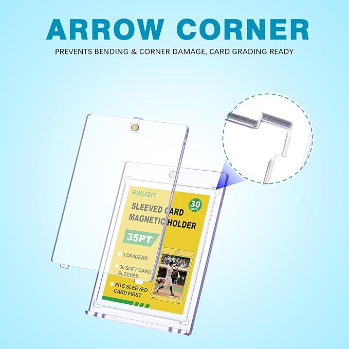 30-Pack Sleeved Card Magnetic Holders - 35pt One Touch Card Holder, Includes 30 Soft Soft Card Sleeves, Insert Card into Sleeve First, Then into Holder, Fits Trading Cards, Baseball & Game Card