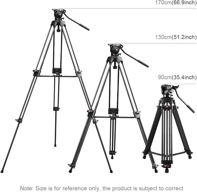 PULUZ 67"/170cm Video Tripod, Heavy Duty Aluminum Alloy Camera Tripod Stand with 360° Fluid Drag Head, QR Plate Compatible with Canon Nikon Sony and Other DSLR Camera Camcorder, Load Up to 22lb/10kg