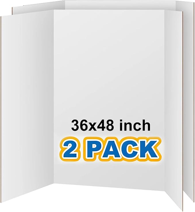VinTS 36" x 48" 2 Pack Large Trifold Poster Board, White Corrugated Project Display Boards for Science Fair, School Projects,Photo Displays