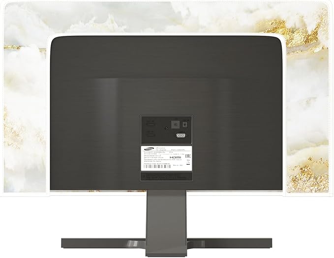 Baocicco White Gold Computer Monitor Cover with Abstract Texture Marble Design 26, 27, 28 Inch Panel Case Computer Monitor Covers Sleeve Compatible with PC Desktop and TV LCD/LED/HD Screen Cover