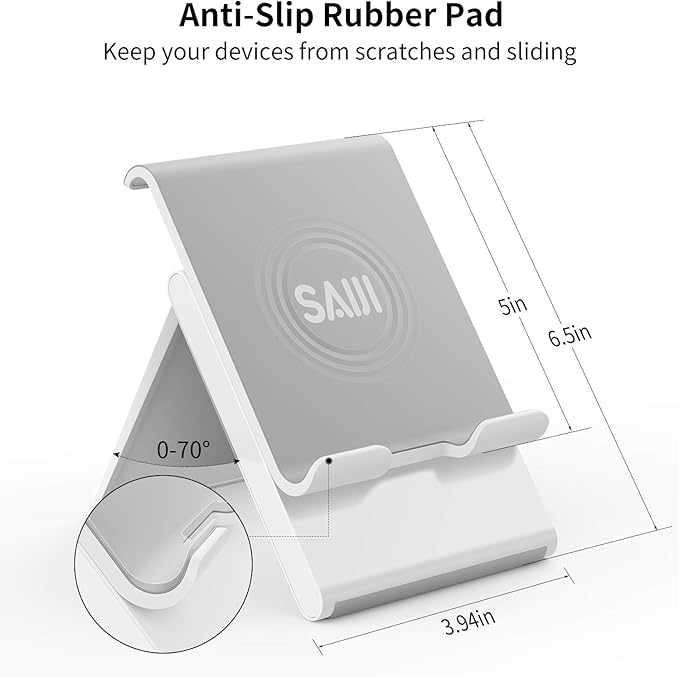 SAIJI Adjustable Tablet Stand Holder Portable Foldable Desktop Stand Dock Compatible for iPad, iPhone, Nintendo Switch, Samsung Galaxy and Kindle Fire Tablets – Gray