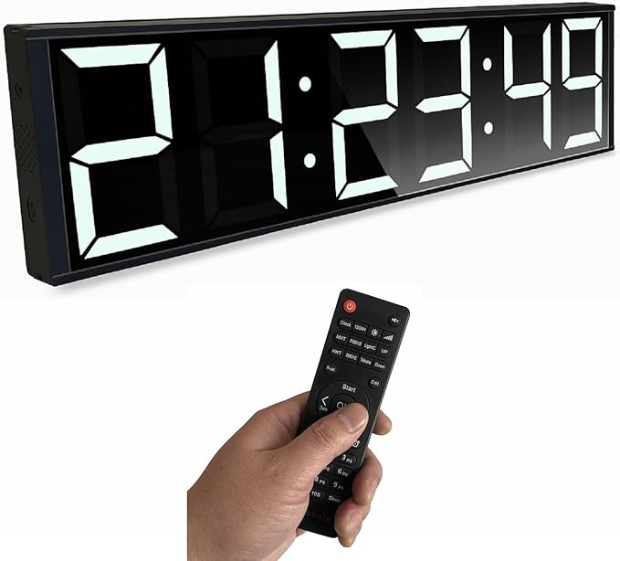 ETEBRG 26'' Huge Digital Wall Clock, Home Gym Interval Workout Timers, with Countdown, Stopwatch, 7-Color Light, 8-Alarms, Calendar/Temperature Display, for HIIT/Tabata/FGB/EMOM (White)