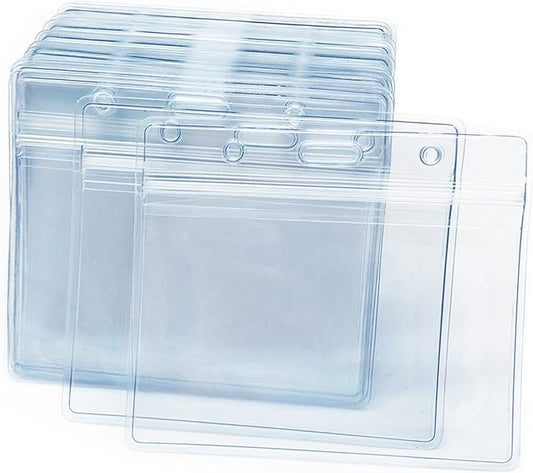 10 Pcs Clear Plastic Horizontal Name Badge ID Card Holders