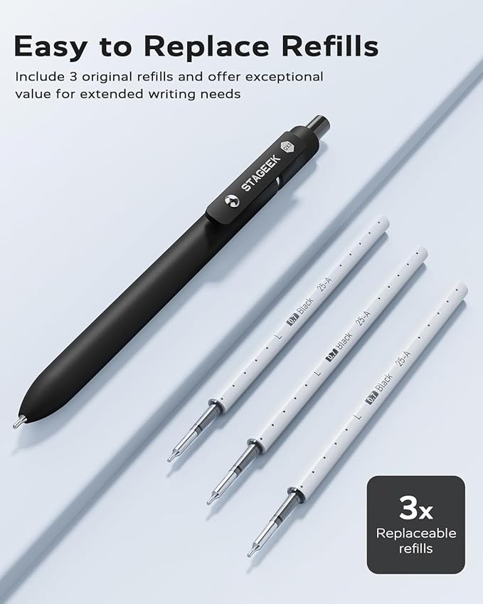 STAGEEK Black Gel Pens, 6Pcs Fine Point Smooth Writing Pens with 3 Extra Refills, Black Ink Pens for Journaling, Office, Note Taking, School Supplies, Nurse Aesthetic(Black Gray White)