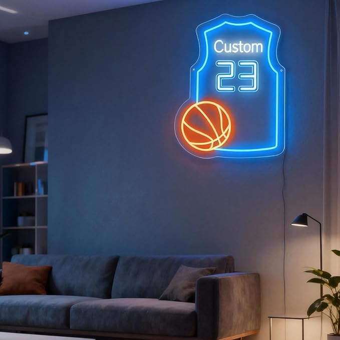 Custom Basketball Jersey Neon Signs for Room Decor Personalized Team Number Name Basketball Neon Sign for Party Night Light Birthday Gift for Teen Kids Boys Girls Men