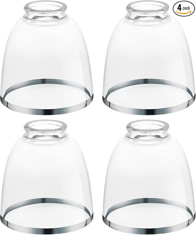 Eidonta 4 Pack Clear Glass Shade Replacements, Bell Shaped Glass Shade Covers with Silver Ring, 4.92"High, 4.72"Diameter, 1.65 "Fitter, High Transmittance Globe Lampshade