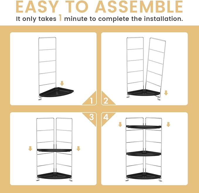 JANUS LiANG 3-Tier Corner Bathroom Organizer Countertop for Storage，Counter Tray and Vanity Organizer，Plastic Counter Organizer for Kithchen, Bathroom, Dresser 10.6 inches (Chrome + Black)