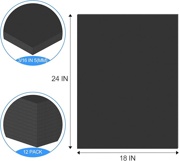 ToLanbbt 12 Pack Black Foam Board, 18 x 24 x 3/16" Thick Foam Core Acid Free Poster Foamboard for Art Craft Projects, Painting, Displaying, Signage, Wedding, School