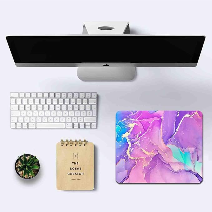 IMAYONDIA Purple Pink Blue Marble Mouse Pad, Liquid Gold Paint Marble Mouse Pads, Modern Mousepad Design, Colorful Small Mouse Mat for Women Girls Computer Laptop Office, 9.5 X 7.9 Inch