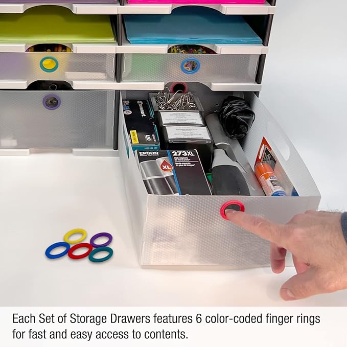 Ultimate Office TierDrop Storage Drawers Measure 9w x 12d x 4 3/4 Inches High for Desk Accessories and Supplies, Set of 2, Includes Color-Coded Finger Rings for Fast and Easy Access to Contents