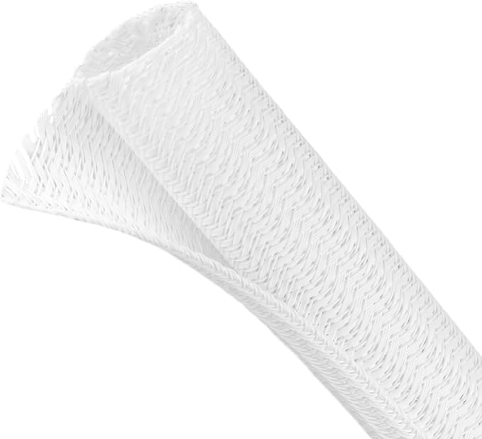 Split Wire Loom Tubing, Cable Protector Sleeve, Braided Cable Management for TV/Computer/Home Theater/Engine Bay, Cord Protectors from Pets No Chew (White, 3/4"-10ft)