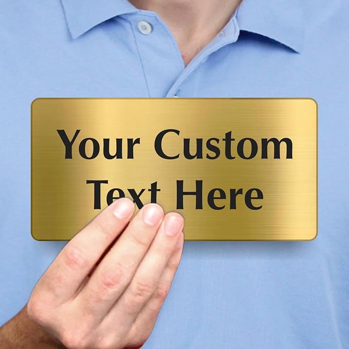 SmartSign Custom Brass Sign - 4" x 8", 40 mil REAL Bugle Brass Metal, Personalized Name Door Sign, Heavy-Duty Premium Engraved Door/Wall Mount Plaque for Business/Office, Gold and Black
