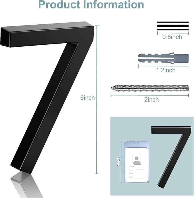 6" Floating Stainless Steel Address House Number, Modern Metal Anti-Rust House Numbers with Nail Kits for Door Garden Mailbox Decor Visibility Signage (6)