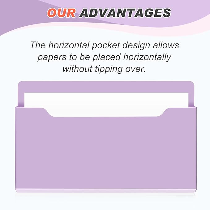 Magnetic Pocket File Holder Large File Folder Organizer Paper Mail Letters Holder Wall Hanging Office Supplies for Refrigerator Whiteboard Cabinets(13.8 x 8.3 Inch,Horizontal,Purple)