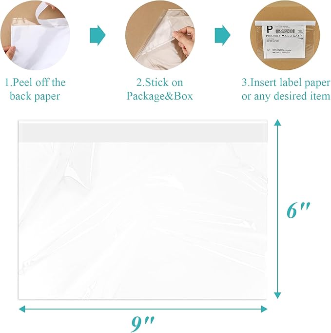 6”×9” Self-Adhesive Shipping Label Sleeves, FungLam Shipping Label Sleeves, Packing List Envelopes, Clear Top Loading Packing List, Shipping Labels Pouches for Shipping Labels/Files 200 Pack