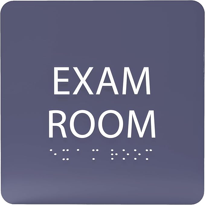 ADA CENTRAL SIGNS - 6" X6" Exam Room Sign - ADA Compliant Tactile Graphics Grade 2 Braille Text Acrylic Wall Signs - Educational Institution Directional Assistance Test Center Door Sign for Schools