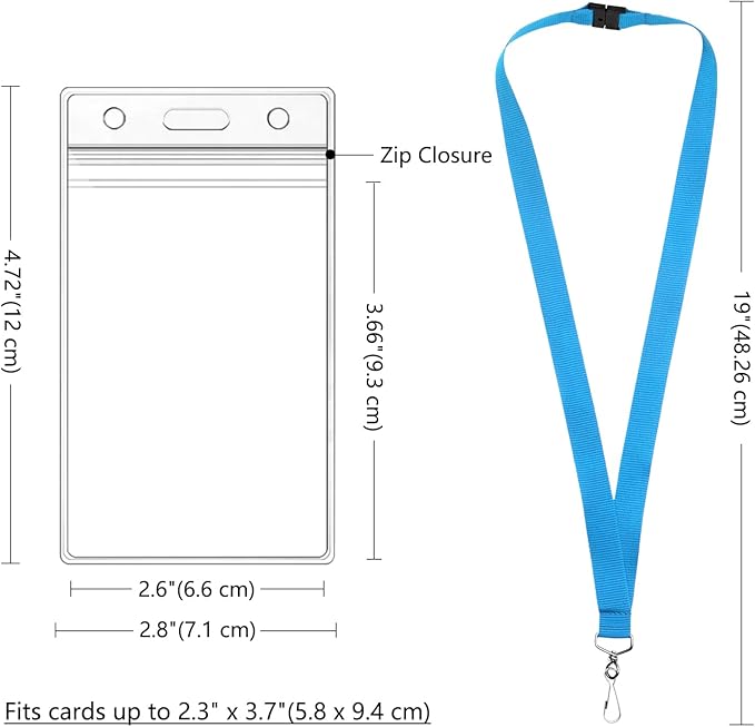 12-Pack Sky Blue Breakaway Lanyards with Waterproof Badge Holders, Polyester Neck Straps for ID Cards, Events, Office, and Schools