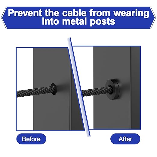 BLIKA Upgraded 100 Pack Stainless Steel Black Protector Sleeves for 1/8" 5/32" or 3/16" Deck Cable Railing, for Metal Posts, T316 Marine Grade, Cable Railing Protector Sleeves, Cable Railing Post Kits