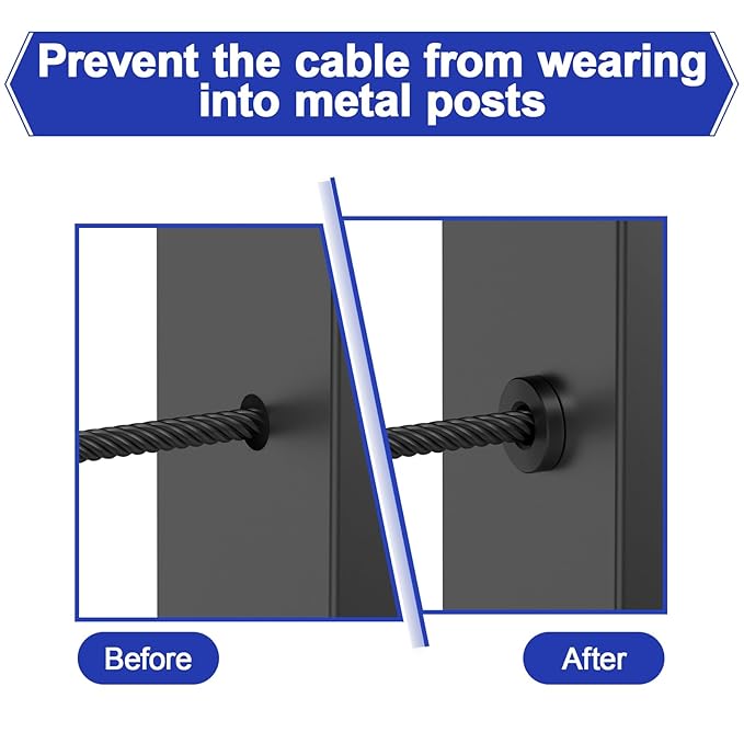 BLIKA Upgraded 40 Pack Stainless Steel Black Protector Sleeves for 1/8" 5/32" or 3/16" Deck Cable Railing, for Metal Posts, T316 Marine Grade, Cable Railing Protector Sleeves, Cable Railing Post Kits