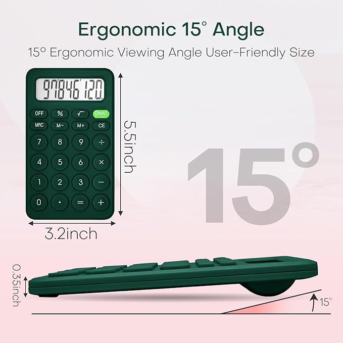Cute Calculator, Basic Four Function for Teachers Students Basics Office, Small Handheld Calculators, 8 Digit with LCD Display, Sensitive Button, 5.5×3.2 inches Deep Green
