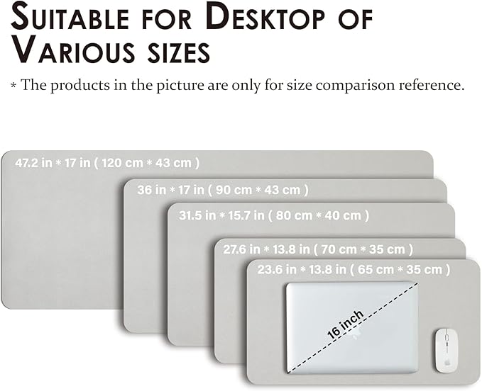 Leather Desk Mat - Non-Slip PU Desk Pad for Office and Home - Desk Organization and Accessories - Ideal for Large Mouse Pad and Desk Mats on Top of Desks (Silver,27.6"x 13.8")