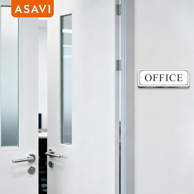 ASAVI “OFFICE” Acrylic Door Sign – Waterproof & Fade-Resistant Office Label with Strong Adhesive + Pre-Drilled Holes (8.7"x3") | Ideal for Doors and Walls in Offices, Lobbies, and Workspaces (White)