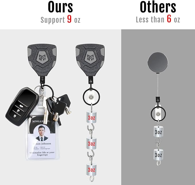 MNGARISTA Heavy Duty Retractable Keychain with Belt Clip, ID Badge Reel Key Chain, Badge Holder with 31.5' Steel Cord and Key Ring, 9.0oz, Black