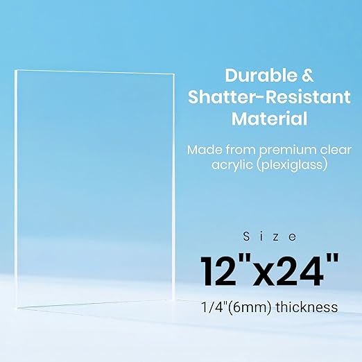 CALPALMY (2-Pack) 12x24 Inch Clear Acrylic Sheet - 1/4 Inch Thick Acrylic Plexiglass Panel for Laser Cutting, DIY Crafts, Signage, and Engraving Projects