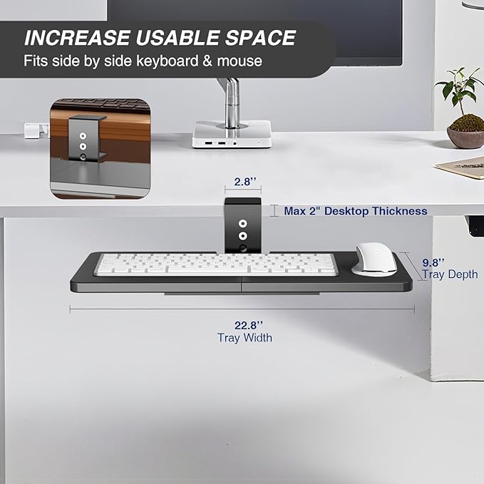 Large Under Desk Rotatable Computer Keyboard and Mouse Tray, Extra Sturdy Desk Swivel Clamp, Ergonomic Keyboard & Mouse Tray for Typing in Home, Office Work, 23 x 10 Inch