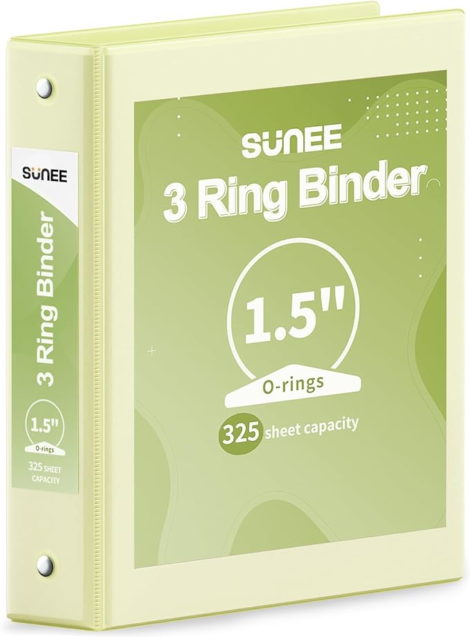SUNEE 3 Ring Binder 1.5 Inch 1 Pack, Clear View Binder Three Ring PVC-Free (Fit 8.5x11 Inches) for School or Office Supplies, Light Yellow