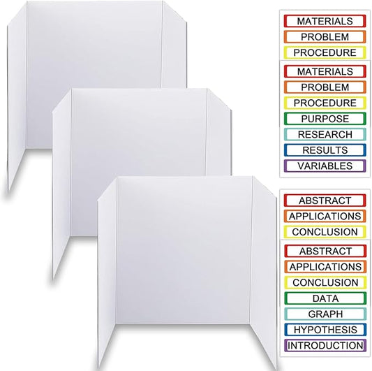 Trifold Display Boards with Colorful Self-Adhesive Sheets – 24 x 16 Inch Tri-Fold Corrugated Presentation Boards for Science Fairs, Complete Poster Board Kit