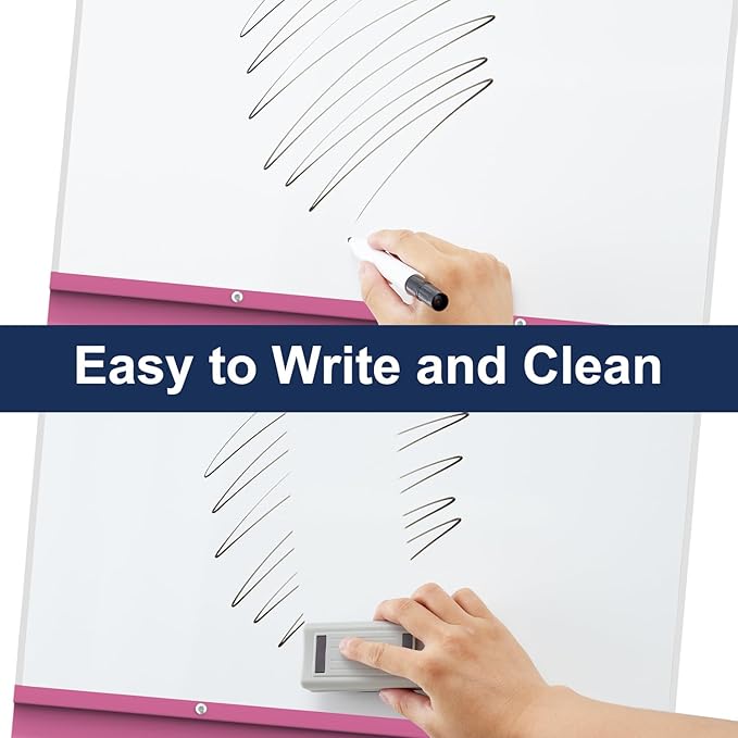 TSJ OFFICE Rolling Whiteboard Standing - 40 x 26 Inches Magnetic Mobile White Board with Stand, Height Adjustable Dry Erase Board on Wheels with Paper Clamp on Top, Violet