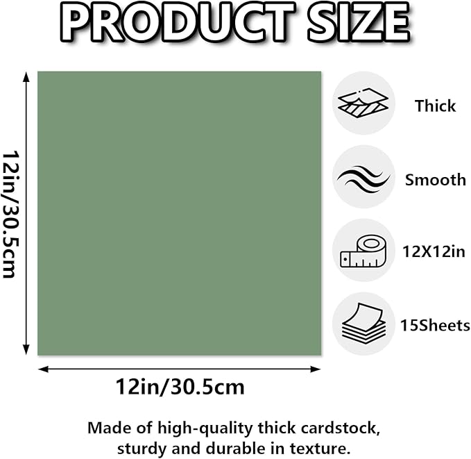 15 Sheets Sage Green Cardstock 12"x12",250gsm/90lb Heavyweight Cover Cardstock Paper, Thick and Smooth Card Stock Perfect for Card Making, Scrapbooking and Crafts (Sage Green)