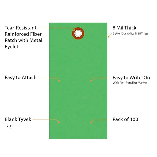 SmartSign (Pack of 100) 4.75 x 2.375 inch “Green” Blank Tyvek Shipping Tags with Metal Eyelets, Size #5, 8 mil Thick Tyvek, Made in USA