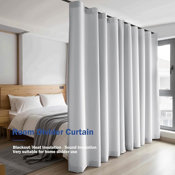 Cbsroro Room Divider Blackout Curtain Track Curtains Wall Dividers Panels Screen for Living Rooms Bedroom Office Privacy Partition Separation, W150 × L96 Inch,1 Panel, White