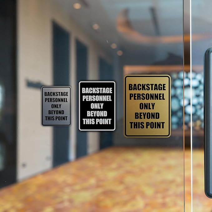 Portrait Round Backstage Personnel Only Beyond This Point Door or Wall Sign Easy Installation | Music | Concert | Festivals Sign (Black Gold) - Large (5 Pack)
