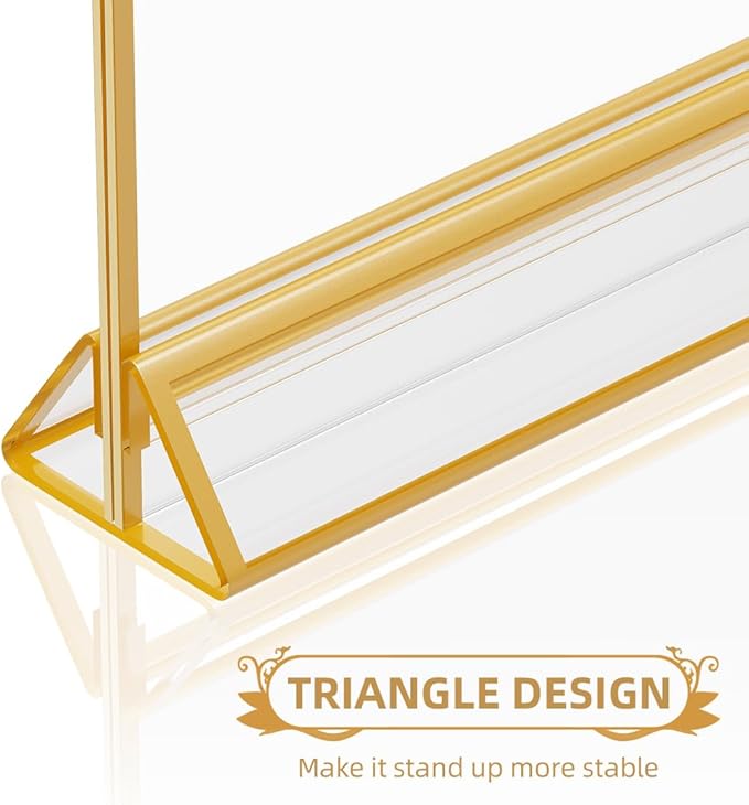 8.5 x 5.5 Acrylic Sign Holder with Gold Frame, Double Sided Display Stand Ideal for Display Wedding Table Numbers, Picture, Flyer Menu Holder, 6 Packs