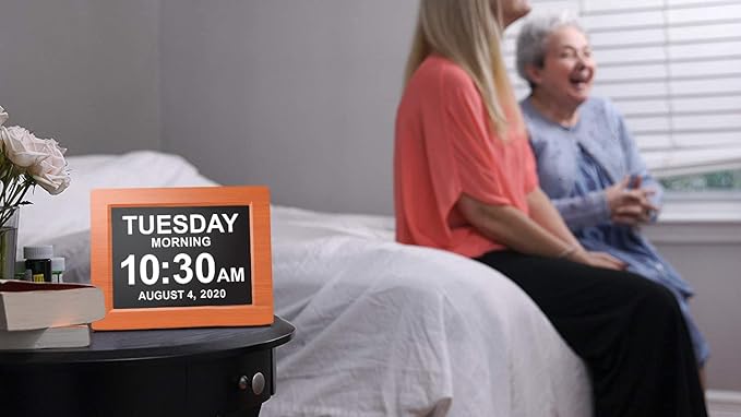 American Lifetime New 2026 Dementia Clock Large Digital Clock for Seniors, Large Display with Custom Alarms, Calendar Clock with Day & Date for Elderly, Clear Numbers Alzheimer Digital Clock Wood