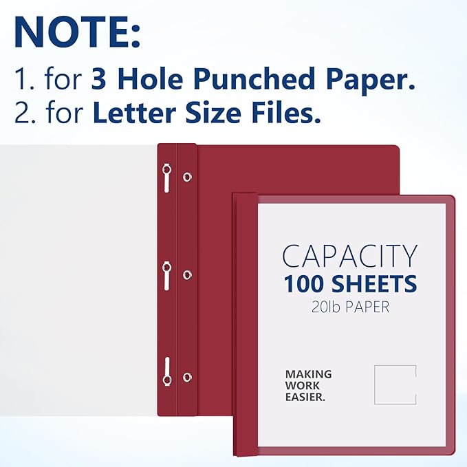 Feifeiya 48 Pack Plastic Report Covers with 3 Prongs Presentation Folders Bulk, 100 Sheet Capacity, Clear Front Report Covers for Presentation Document Paper School Office Supplies (Dark Colors)